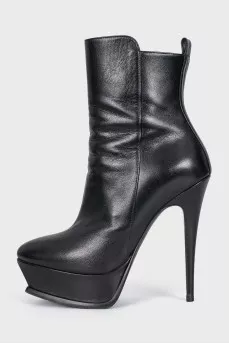 Black leather ankle boots with heels and platform