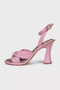 Pink leather high-heeled sandals