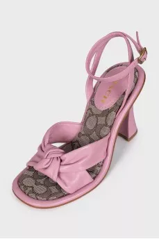 Pink leather high-heeled sandals