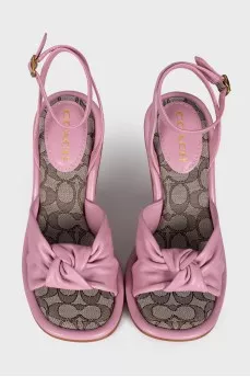 Pink leather high-heeled sandals