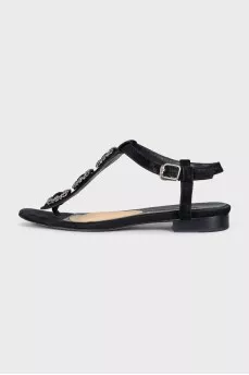 Black suede sandals with rhinestones