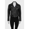 Cropped leather jacket with belt