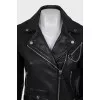 Cropped leather jacket with belt