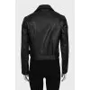 Cropped leather jacket with belt