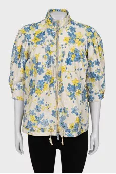 Leather jacket with floral print