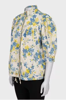 Leather jacket with floral print