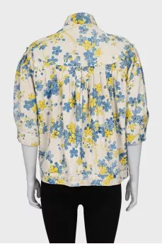 Leather jacket with floral print