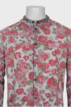 Men's straight-cut floral print shirt