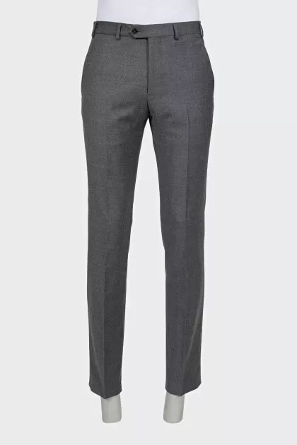 Men's gray wool straight-leg trousers