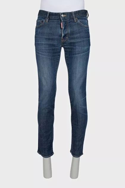 Men's blue jeans with embroidery on the pockets