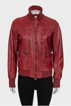 Leather jacket with a high collar