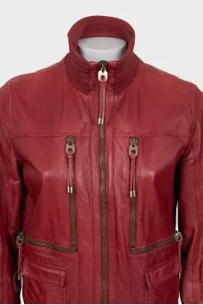 Leather jacket with a high collar