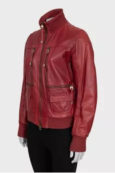 Leather jacket with a high collar