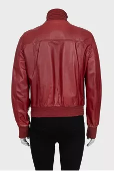 Leather jacket with a high collar