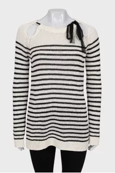 Striped jumper with a bow