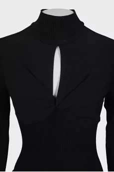 Black wool dress with a knot at the chest