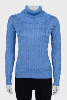 Silk turtleneck with cable knitting