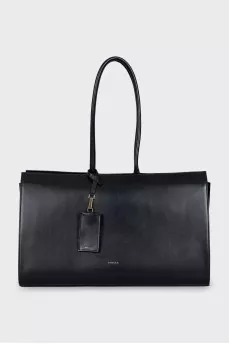 Leather tote bag with signature clochette