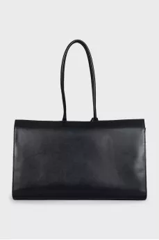 Leather tote bag with signature clochette
