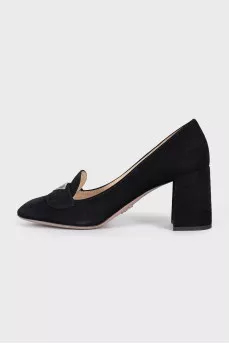 Black suede square toe shoes