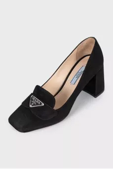Black suede square toe shoes
