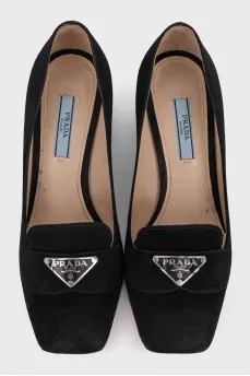 Black suede square toe shoes