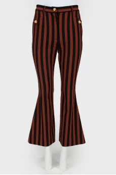Vertical striped flared trousers
