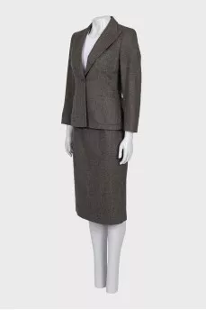 Fitted suit with a wool and angora skirt
