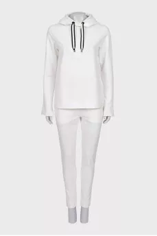 White suit with brand logo
