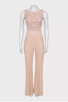 Fitted jumpsuit with trousers decorated with lace