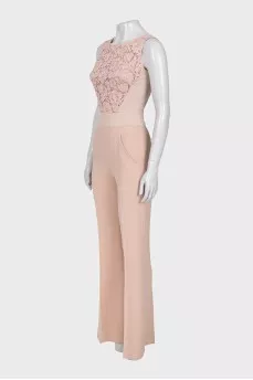 Fitted jumpsuit with trousers decorated with lace