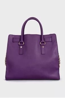 Purple leather tote bag