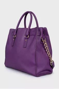 Purple leather tote bag