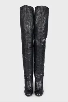 Leather over-the-knee boots with a stacked heel