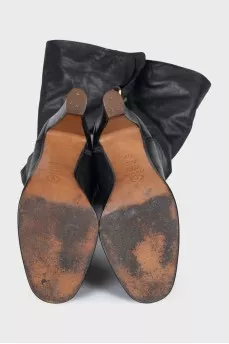 Leather over-the-knee boots with a stacked heel