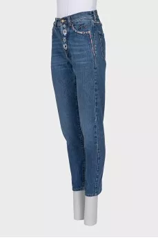 Сині джинси mom fit з вишивкою