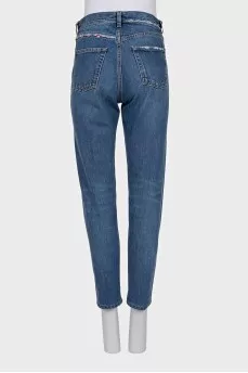 Сині джинси mom fit з вишивкою