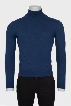Men's blue wool turtleneck with logo