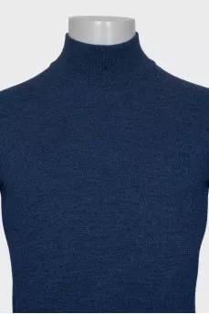 Men's blue wool turtleneck with logo