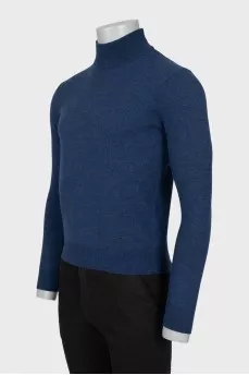 Men's blue wool turtleneck with logo