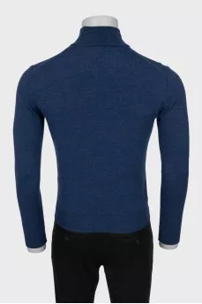Men's blue wool turtleneck with logo