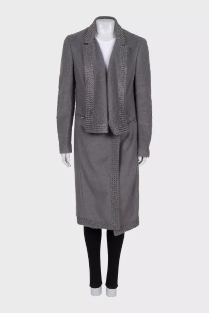 Straight-cut coat with metallic decor