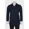 Men's blue checked wool coat