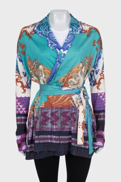 Printed silk cardigan