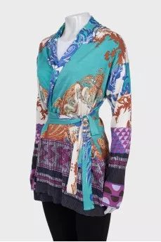 Printed silk cardigan
