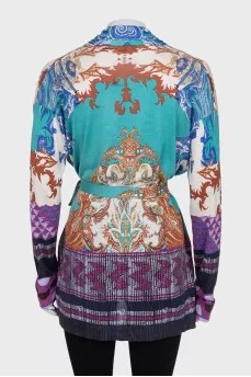 Printed silk cardigan
