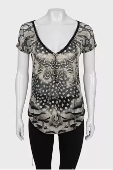 Printed short sleeve fitted blouse