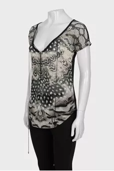 Printed short sleeve fitted blouse
