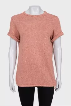 Drawstring T-shirt decorated with sequins
