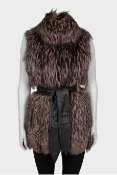 Fur vest with belt